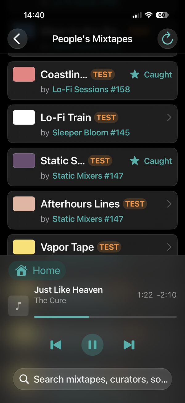 People's Playlists feed of shared public cassettes